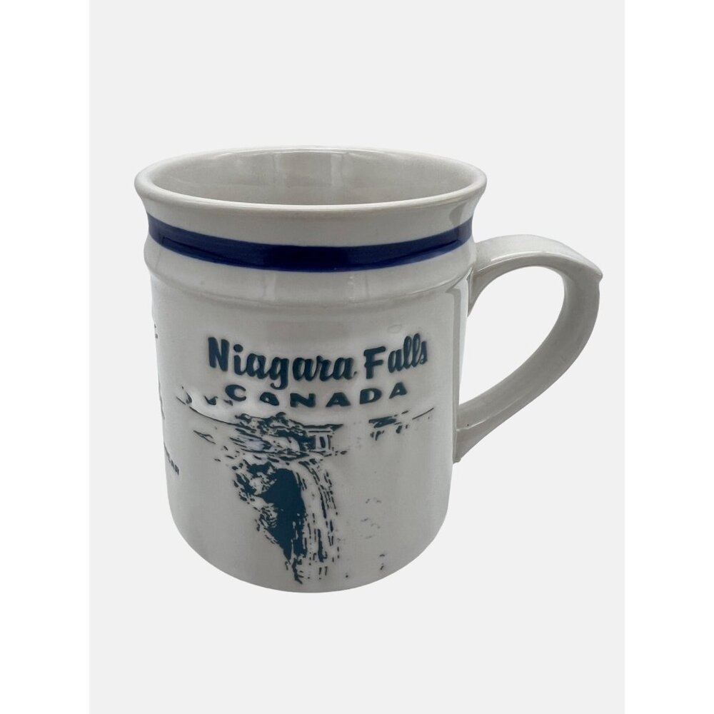 Niagara Falls Canada Souvenir Ceramic Mug Sical White & Blue Landmarks 3.75"